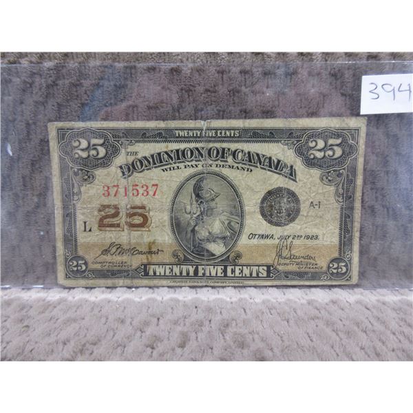 1923 Canadian 25 Cent Bill - Shinplaster