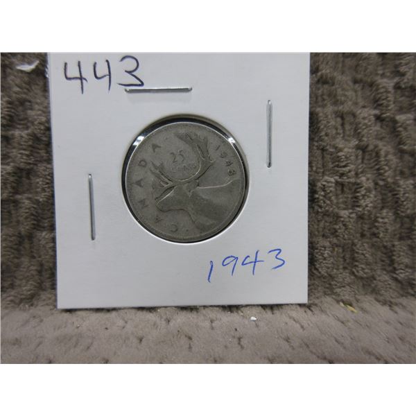 1943 Canadian 25 Cent Piece - 800 Silver