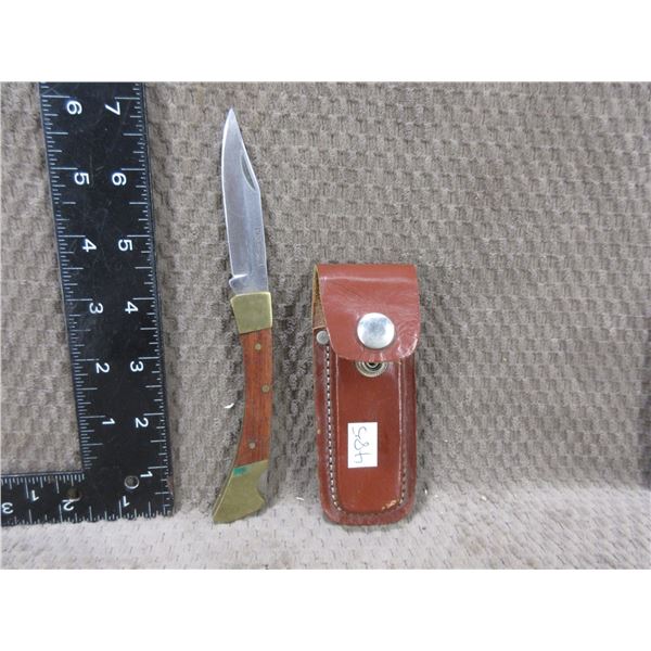 Pocket Knife - Locking - Wood & Brass Handle With Sheath