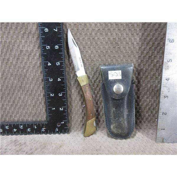 Pocket Knife - Locking - Wood & Brass Handle With Sheath