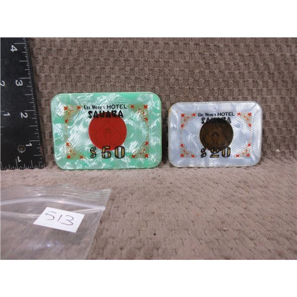 Del Webb's Sahara Hotel 2 Baccarat Chips - $20, $50