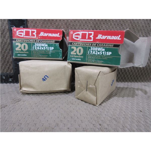 308 Win. 168gr Barnaul FMJ SP - 2 Sealed Boxes of 20