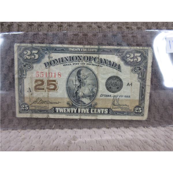 1923 Canadian 25 Cent Bill - Shinplaster