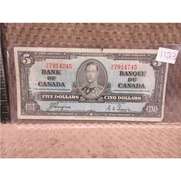1937 Canadian 5 Dollar Bill