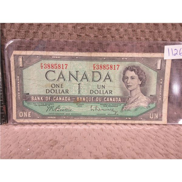 1954 Canadian 1 Dollar Bill