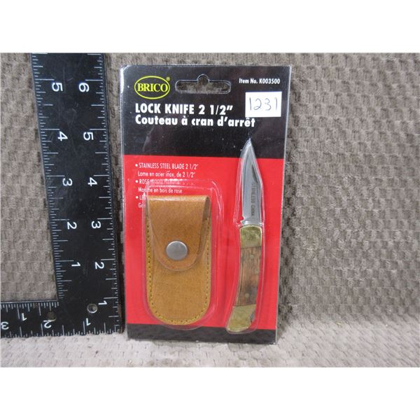 NEW - Brico Pocket Knife - Locking - Stainless With Sheath