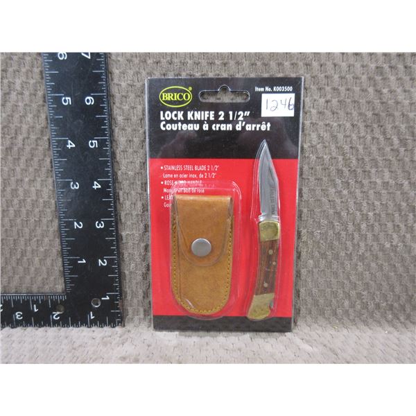 NEW - Brico Pocket Knife - Locking - Stainless With Sheath