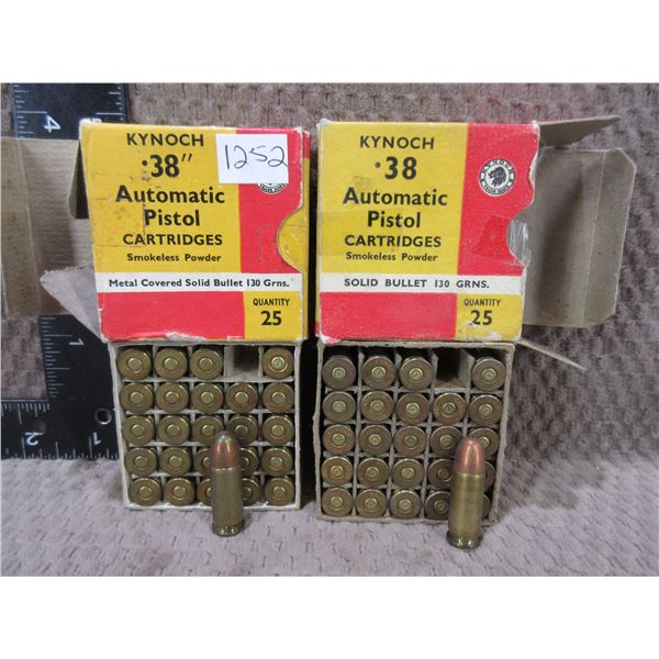 38 Auto 130gr Kynoch Pistol Cartridges - 2 Boxes of 25