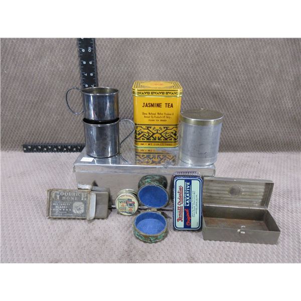 Lot of 6 Vintage Tins & 2 Vintage Cups, Razor Stone