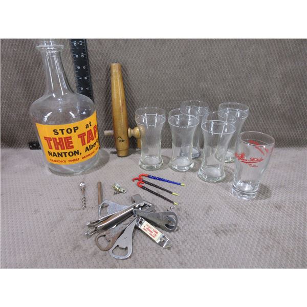 Lot of ALCB Glasses, Bottle Openers, Jug & Spout