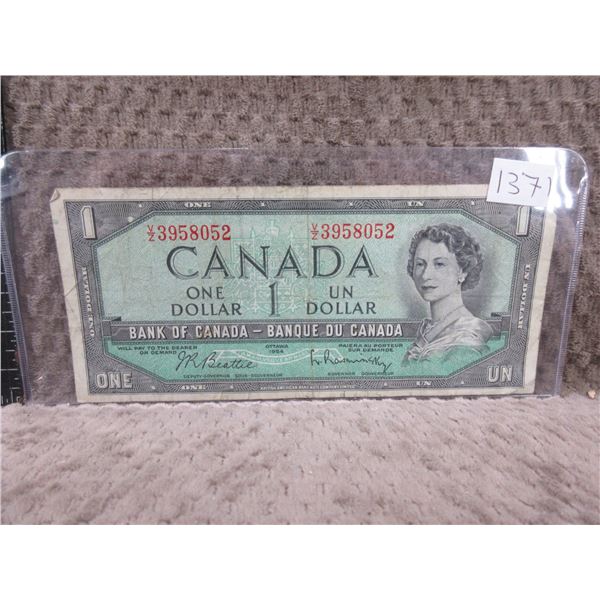 1954 Canadian 1 Dollar Bill