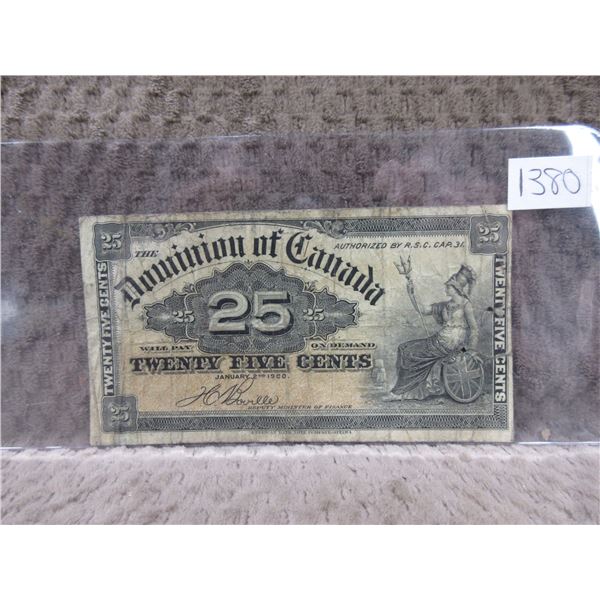 1900 Canadian 25 Cent Bill - Shinplaster
