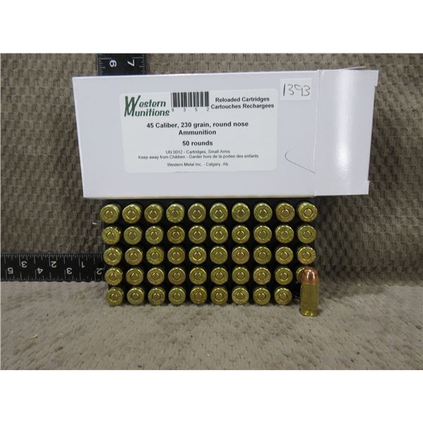 45 Cal. 230gr RN Reloads By Western Munitions - Box of 50