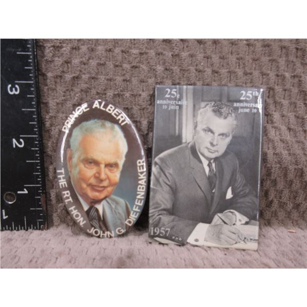 2 John G. Diefenbaker Pin Buttons