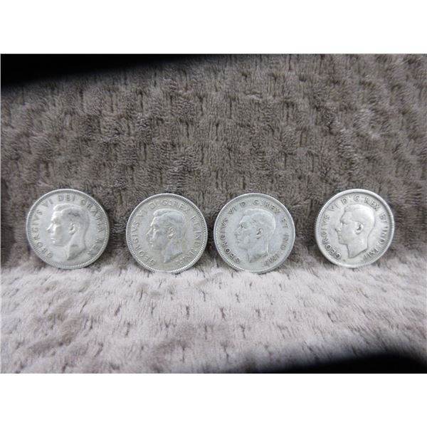 4 - Canadian 25 Cent Pieces - 1938, 1940, 1943, 1951