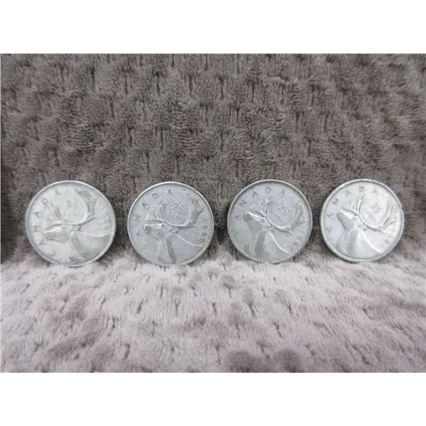 4 - Canadian 25 Cent Pieces - 1941, 1945, 1947, 1950