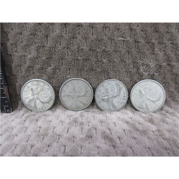 4 - Canadian 25 Cent Pieces - 1953, 1956, 1958, 1965