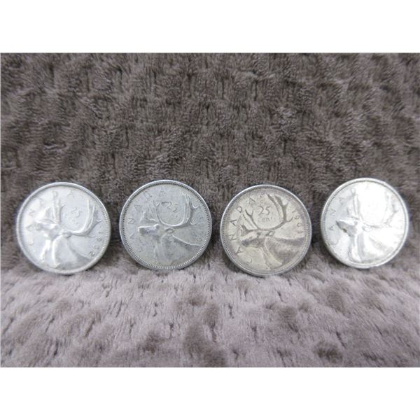 4 - Canadian 25 Cent Pieces - 1957, 1959, 1962, 1963