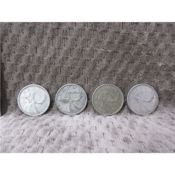 4 - Canadian 25 Cent Pieces - 1953, 1954, 1962, 1964