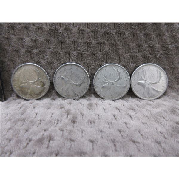 4 - Canadian 25 Cent Pieces - 1957, 1959, 1960, 1964,