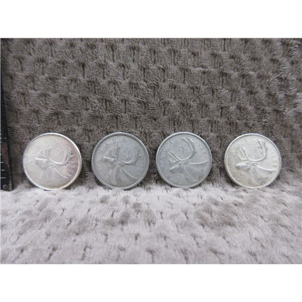 4 - Canadian 25 Cent Pieces - 1955, 1958, 1961, 1963