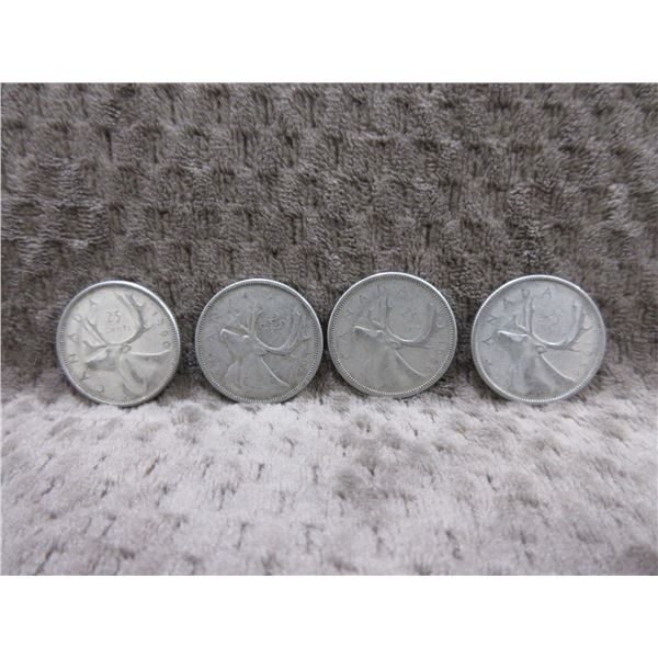 4 - Canadian 25 Cent Pieces - 1955, 1956, 1957, 1960