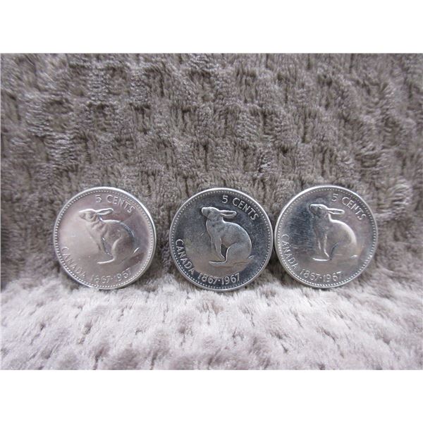 3 - 1967 Canadian Confederation Nickels