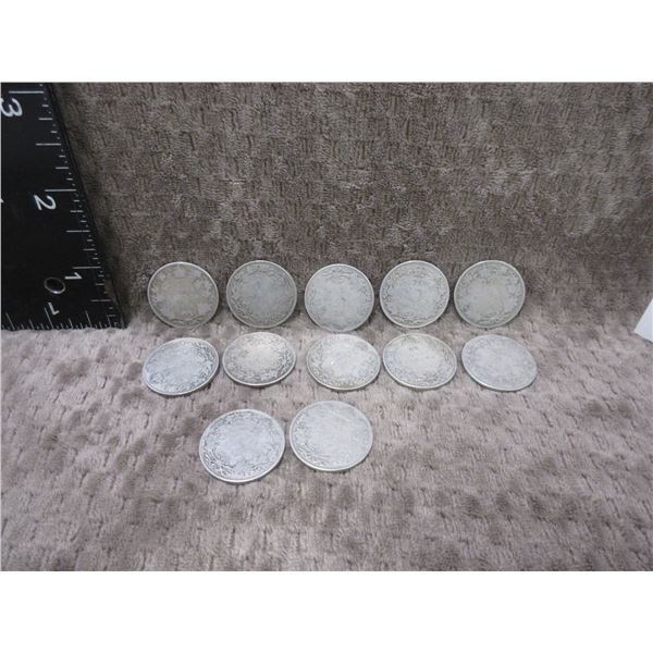 12 - Canadian 25 Cent Pieces - George V - 925 Silver