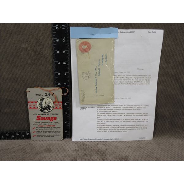 1899 Savage Arms Envelope & Letter to Charles Osborne &