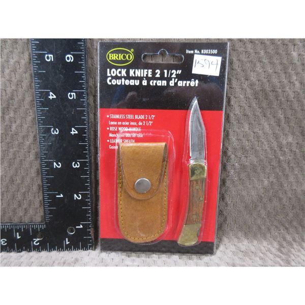 NEW - Brico Pocket Knife - Locking - Stainless With Sheath