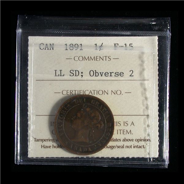 1891 One Cent - Large Leaves, Small Date