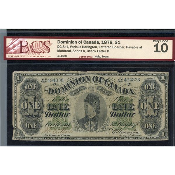 Dominion of Canada One Dollar, 1878