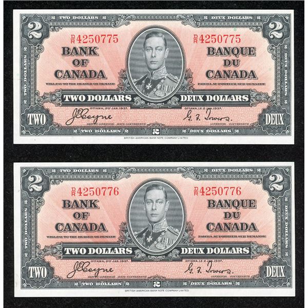 Bank of Canada 2 Dollars, 1937 - Consecutive Pair