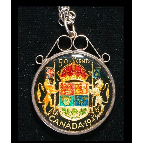 Canada Enamelled 1943 Half Dollar on Chain