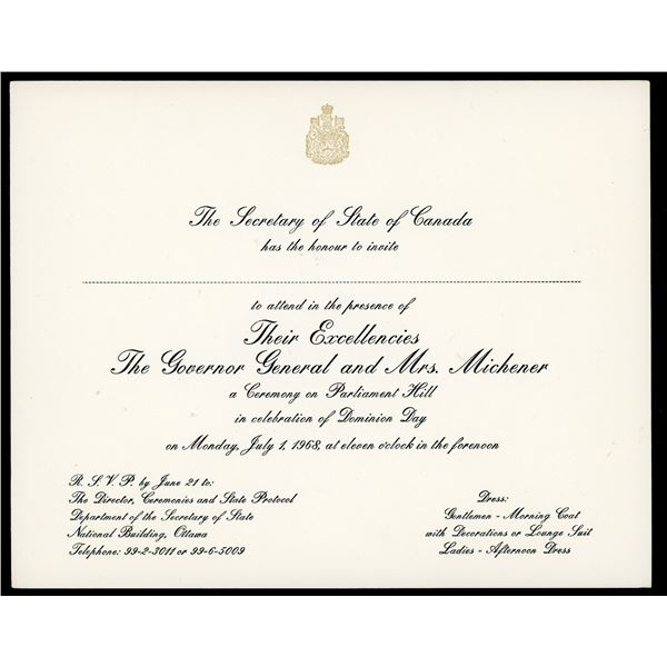 Government of Canada Official Invite trio, 1968-1970