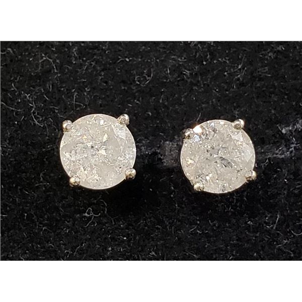 14K White Gold Diamond(0.9Ct,I1-I2,F-G) Unisex Cast Stud Earrings (~weight 0.85g), Made in Canada, A