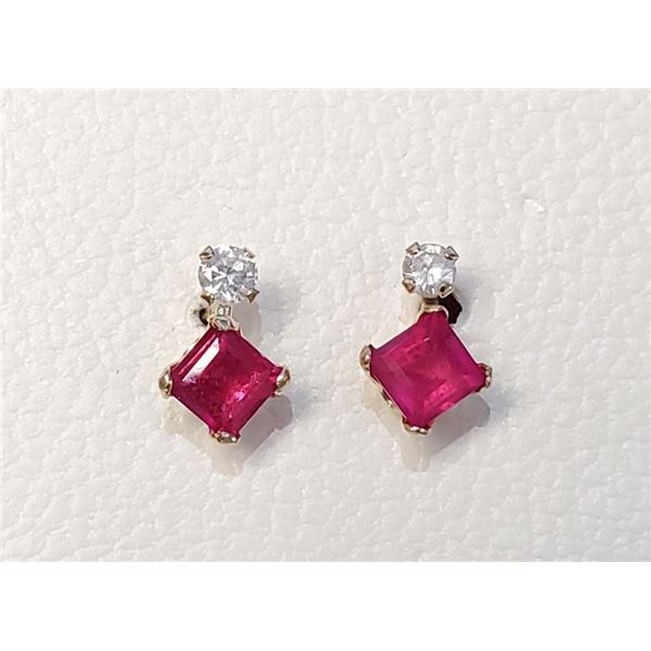 10K Yellow Gold Ruby(0.44ct) Diamond(0.06ct) Earrings, Made in Canada, Suggested Retail Value $500