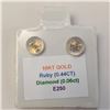 Image 3 : 10K Yellow Gold Ruby(0.44ct) Diamond(0.06ct) Earrings, Made in Canada, Suggested Retail Value $500