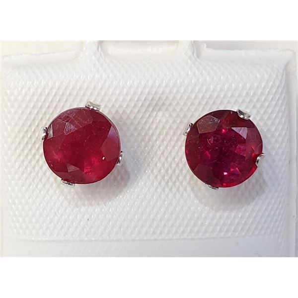 10K White Gold Ruby(2.5ct) Round 6X6Mm Earrings, Made in Canada, Suggested Retail Value $500