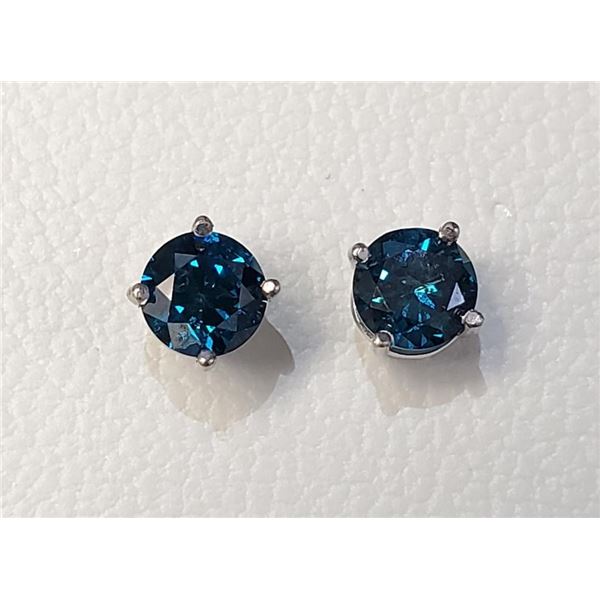 14K White Gold Diamonds(0.88Ct,I1-I2,Blue) Unisex Cast Stud Earrings (~weight 0.79g), Made in Canada