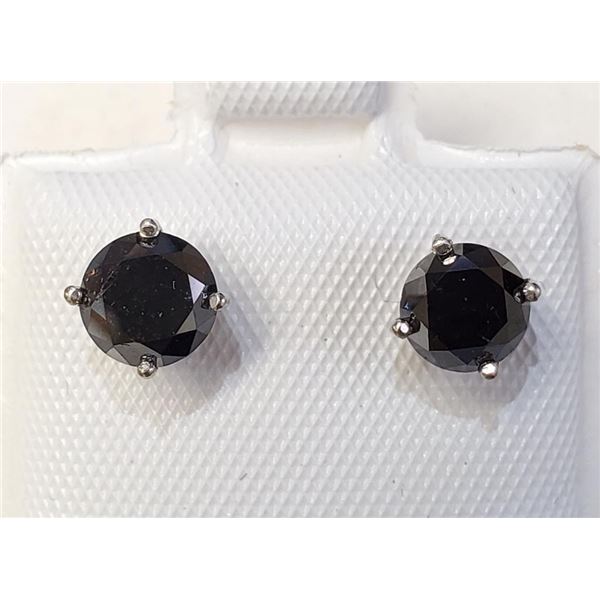 14K White Gold Black Diamonds(1.26ct) Earrings (~weight 0.85g), Made in Canada, Appraised Retail $12