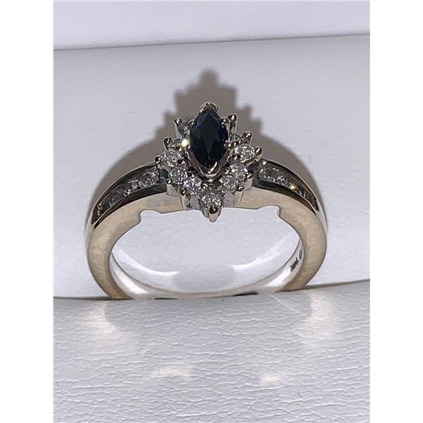 Ladies 14K Gold Diamond & Sapphire Ring 1.02 Carat TW with Marquis Cut Solitaire Appraisal $5,800.00