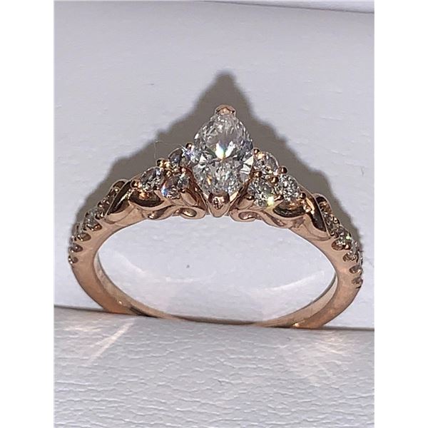Ladies 14K Rose Gold 1.03 Carat Marquis Cut Diamond Solitaire Ring with appraisal $10,800.00