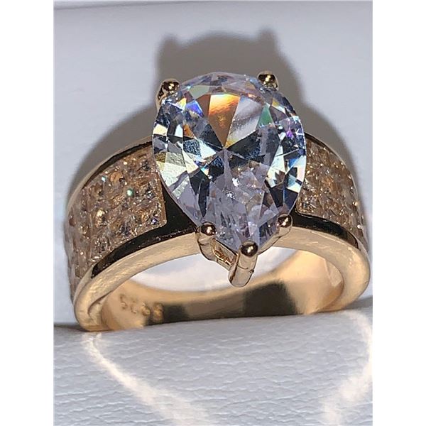 Ladies 1.2 Carat Tear Drop Solitaire Wide Band Engagement Ring NEW size 7