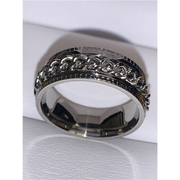 Gents Polished Silver Spinning Chain Band NEW size 10