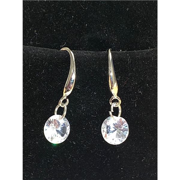 Set of Ladies 1.0 carat Solitaire Crystal & Silver Earrings Dangle Style