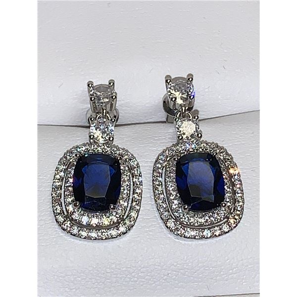 Set of .925 Silver Solitaire Sapphire Earrings with safe clasp backing