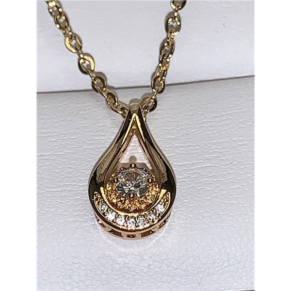 Tear Drop 14K GP Solitaire Pendant and chain Set