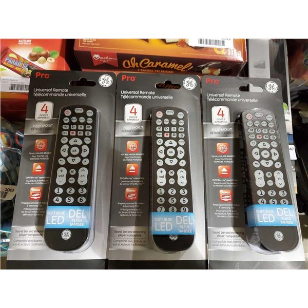 Lot of 3 GE Universal Remote Controls with Back Lit Buttons