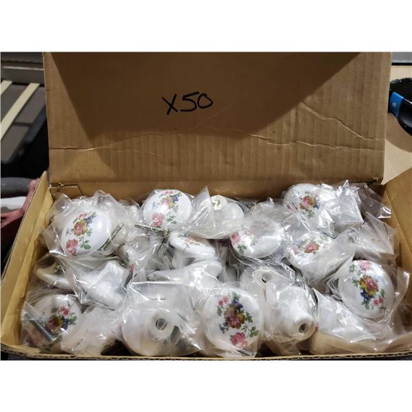 Lot of 50 Floral Print Ceramic Drawer Knobs with Hardware